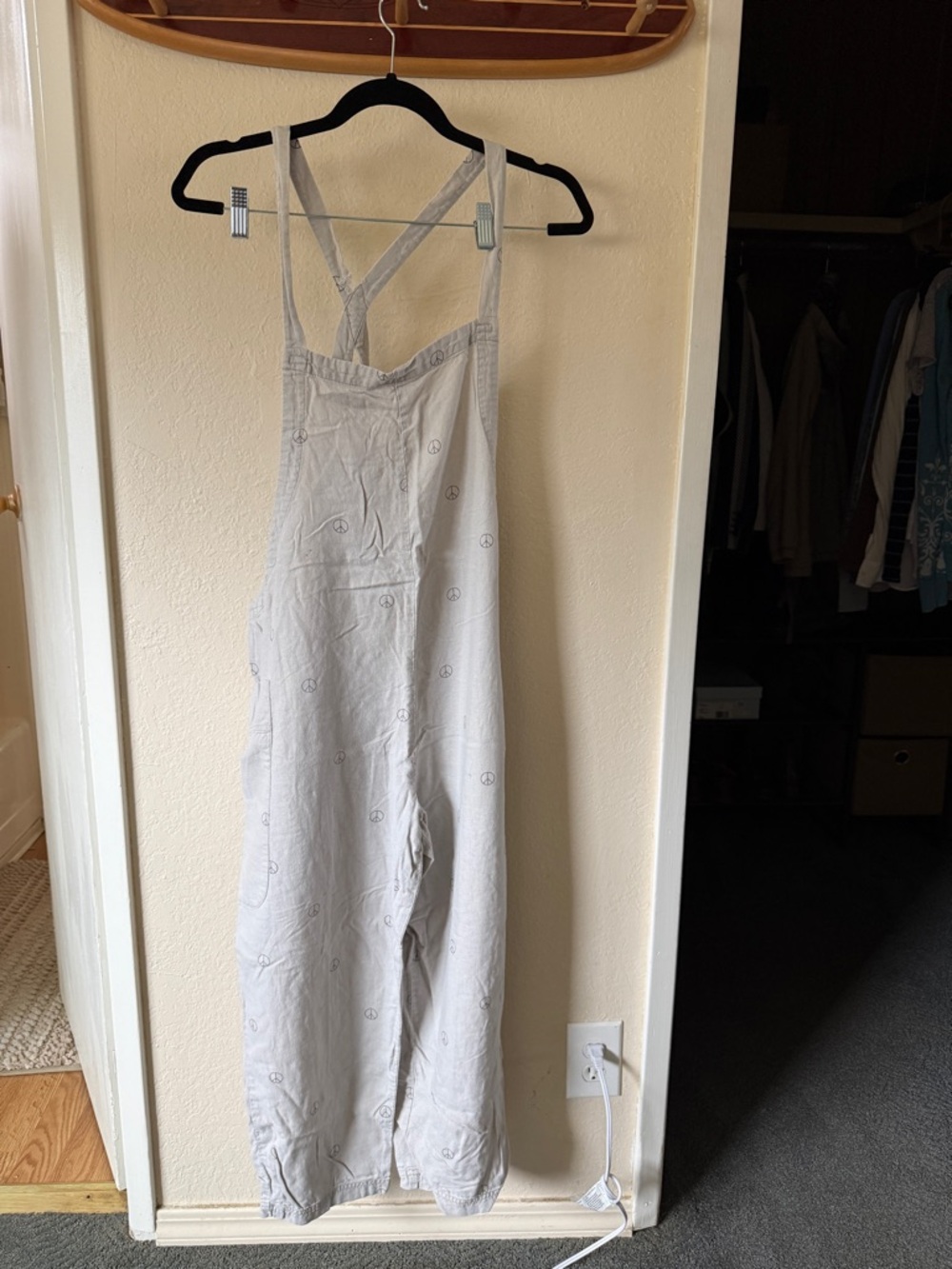 BDG Light Gray Linen-Blend Overalls